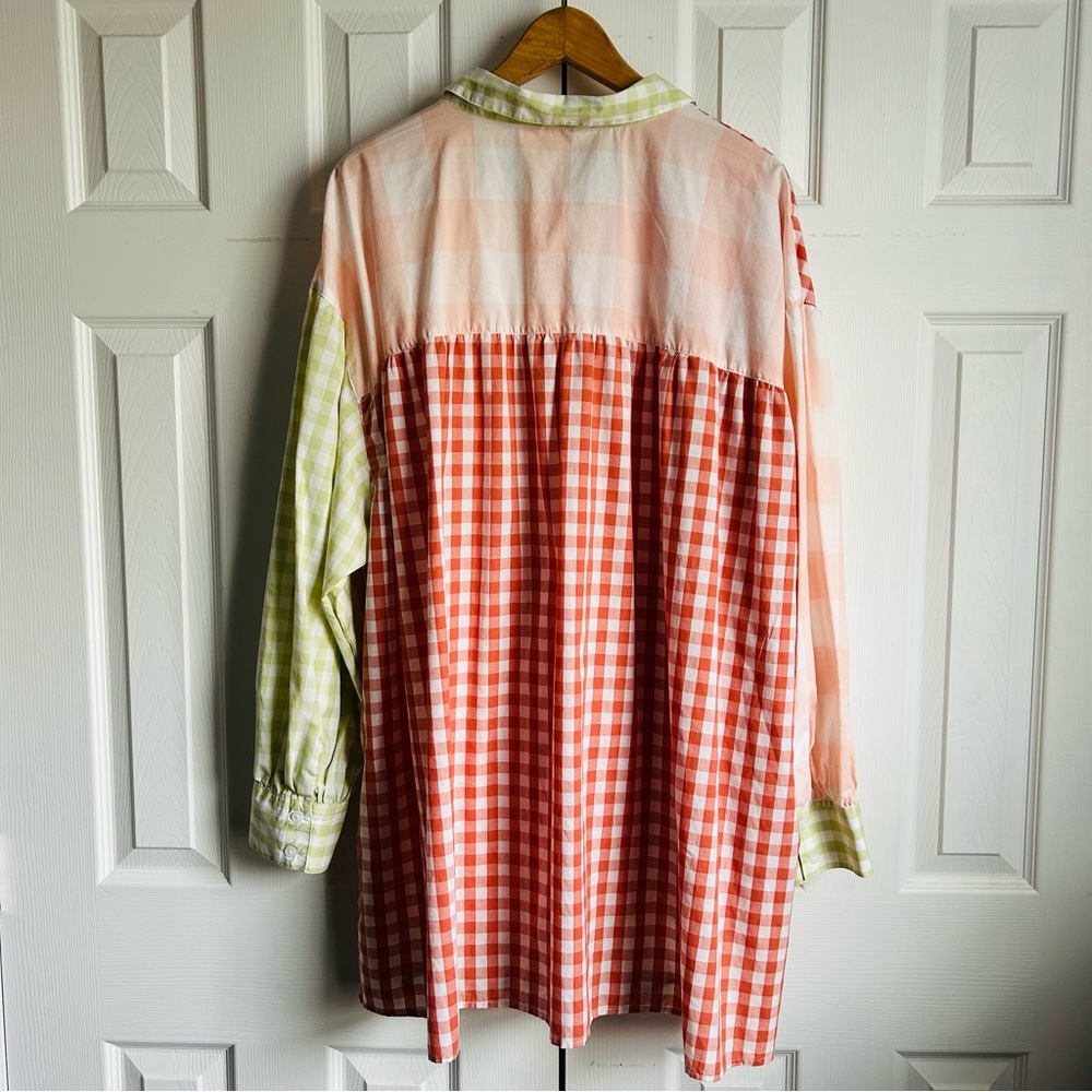 Cato high low gingham patchwork maximalist long sleeve button down shirt - Picture 8 of 8